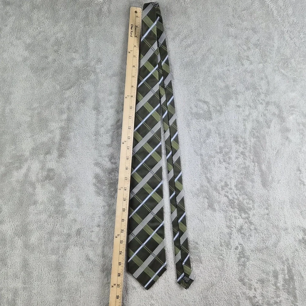 Banana Republic Neck Tie Mens Olive Green Plaid 100% Silk Formal Made In Italy